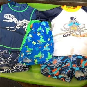 2 bathing suit sets and 1 trunk baby boy size 6-9m
